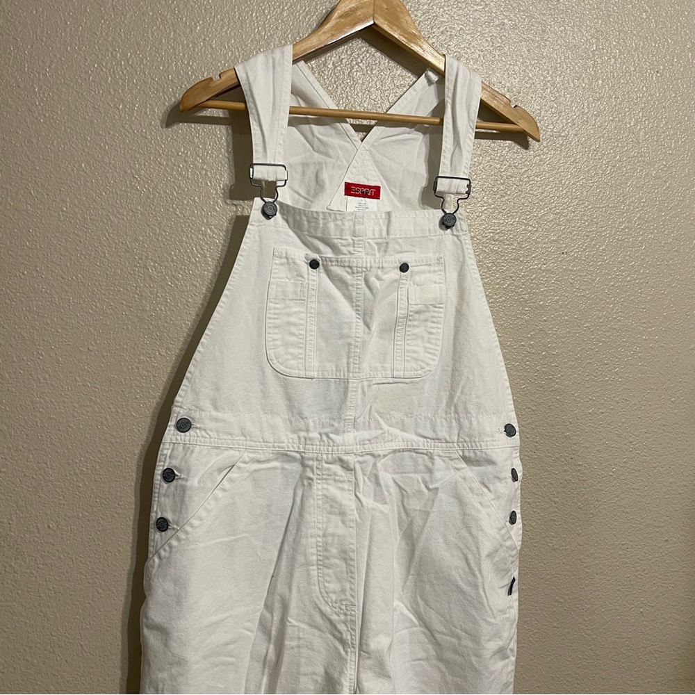 Esprit White Cotton Denim Overalls Y2k Country Co… - image 3